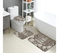 Set di 3 tappetini da bagno rustici, con texture in legno vintage, dente di leone, assorbenti e antiscivolo, a forma di U, lavabili, decorazione per la casa, ad asciugatura rapida, in flanella