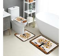 Set di 3 tappetini da bagno rustici, motivo mucca e girasole, assorbente, antiscivolo, a forma di U, lavabile, in memory foam, ad asciugatura rapida, set di tappeti da bagno in memory foam