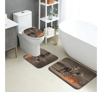Set di 3 tappetini da bagno rustici vintage, motivo cowboy, assorbente, antiscivolo, a forma di U, lavabili, a tema occidentale, in flanella ad asciugatura rapida