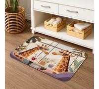 Set di 3 tappetini da bagno Safari, motivo giraffa, contemporaneo, antiscivolo, a forma di U, lavabili, zoo estivo, ad asciugatura rapida, in memory foam, 50 x 81 cm