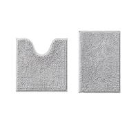 Set di 3 tappetini da bagno Set di tappeti per bagno in stile moderno | Chenille antiscivolo e lavabile retro in PVC Facile da pulire Antimuffa Per Vasca da Come WC (Grigio scuro)
