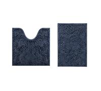 Set di 3 tappetini da bagno Set di tappeti per bagno in stile moderno | Chenille antiscivolo e lavabile retro in PVC Facile da pulire Antimuffa Per Vasca da Come WC (Grigio scuro)