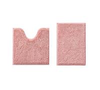 Set di 3 tappetini da bagno Set di tappeti per bagno in stile moderno | Chenille antiscivolo e lavabile retro in PVC Facile da pulire Antimuffa Per Vasca da Come WC (Grigio scuro)