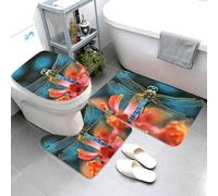 Set di 3 tappetini da bagno super assorbenti, antiscivolo, lavabili, con libellula sul fiore