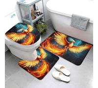 Set di 3 tappetini da bagno super assorbenti, antiscivolo, lavabili, con motivo fenice