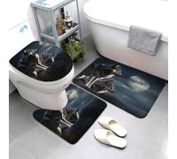 Set di 3 tappetini da bagno super assorbenti, antiscivolo, lavabili, con motivo lupi al chiaro di luna, tappetini da bagno per bagno e doccia