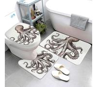 Set di 3 tappetini da bagno super assorbenti, antiscivolo, lavabili, copriwater con polipo, tappetini da bagno per bagno e doccia