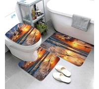 Set di 3 tappetini da bagno super assorbenti, antiscivolo, lavabili, copriwater e copriwater, tappetino da bagno per spiaggia e alba