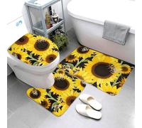 Set di 3 tappetini da bagno super assorbenti, antiscivolo, lavabili, copriwater e girasole, api, tappetino da bagno per bagno e doccia