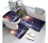 Set di 3 tappetini da bagno super assorbenti, antiscivolo, lavabili, copriwater e spazio esterno, galassia, universo, tappetino da bagno per bagno e doccia