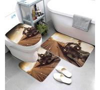 Set di 3 tappetini da bagno super assorbenti, antiscivolo, lavabili, copriwater, treno e ferrovia, tappetino da bagno per bagno e doccia