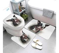 Set di 3 tappetini da bagno super assorbenti, antiscivolo, lavabili, tappetino da bagno e copriwater Boston Terrier, tappetini da bagno per bagno e doccia