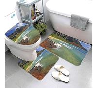 Set di 3 tappetini da bagno super assorbenti, antiscivolo, lavabili, tappetino da bagno e copriwater Kauai Hawaii Seashore, tappetini da bagno per bagno e doccia