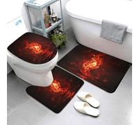 Set di 3 tappetini da bagno super assorbenti, tappetino da bagno antiscivolo, lavabile, tappetino contorno e copriwater con fiamma rossa, tappetini da bagno per bagno e doccia