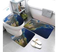 Set di 3 tappetini da bagno super assorbenti, tappetino da bagno antiscivolo, lavabile, tappetino contorno e copriwater View from Space America, tappetini da bagno per bagno e doccia