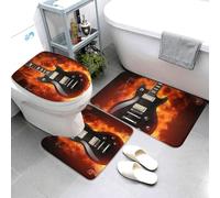 Set di 3 tappetini da bagno super assorbenti, tappetino da bagno antiscivolo, lavabile, tappetino contorno e copriwater con chitarra roccia, tappetini da bagno per bagno e doccia