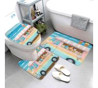 Set di 3 tappetini da bagno super assorbenti, tappetino da bagno antiscivolo, lavabile, tappetino contorno e copriwater copriwater, tappetino estivo da spiaggia per gelato, camion, tappetini da bagno