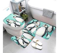 Set di 3 tappetini da bagno super assorbenti, tappetino da bagno antiscivolo, lavabile, tappetino contorno e copriwater con simpatici pinguini, tappetini da bagno per bagno e doccia