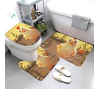 Set di 3 tappetini da bagno super assorbenti, tappetino da bagno antiscivolo, lavabile, tappetino contorno e copriwater con pulcino, tappeto da bagno per bagno e doccia