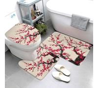 Set di 3 tappetini da bagno super assorbenti, tappetino da bagno antiscivolo, lavabile, tappetino da bagno e copriwater con motivo floreale giapponese con fiori di ciliegio, tappeto da bagno per