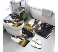 Set di 3 tappetini da bagno super assorbenti, tappetino da bagno antiscivolo, lavabile, tappetino per WC con cucciolo di cane Boston Terrier, tappetino da bagno per bagno e doccia