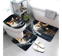 Set di 3 tappetini da bagno super assorbenti, tappetino da bagno antiscivolo, lavabile, tappetino per WC e tappetino da bagno con gatto che riposa, tappeto da bagno per doccia