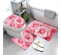 Set di 3 tappetini da bagno super assorbenti, tappetino da bagno antiscivolo, lavabile, tappetino per WC e copriwater rosa con rose fresche, tappetini da bagno per bagno e doccia