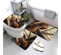 Set di 3 tappetini da bagno super assorbenti, tappetino da bagno antiscivolo, lavabile, tappetino per WC e copriwater, violino e libro, tappetini da bagno per bagno e doccia