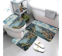 Set di 3 tappetini da bagno super assorbenti, tappetino da bagno antiscivolo, lavabile, tappetino per WC con vista attico su New York Manhattan, tappetino da bagno per bagno e doccia