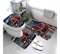 Set di 3 tappetini da bagno super assorbenti, tappetino da bagno antiscivolo, lavabile, tappetino per WC rosso antincendio e salvataggio, tappetini da bagno per bagno e doccia