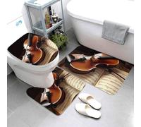 Set di 3 tappetini da bagno super assorbenti, tappetino da bagno antiscivolo, lavabile, tappetino per WC e copriwater, violino e libro, tappetini da bagno per bagno e doccia