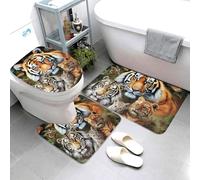 Set di 3 tappetini da bagno super assorbenti, tappetino da bagno antiscivolo, lavabile, tappetino per WC con leone, tigre, leopardo e farfalla, tappetini da bagno per bagno e doccia
