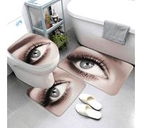 Set di 3 tappetini da bagno super assorbenti, tappetino da bagno antiscivolo, lavabile, tappetino per WC e copertura per coperchio del WC, tappetino da bagno bianco per labbra e ciglia, tappeto da