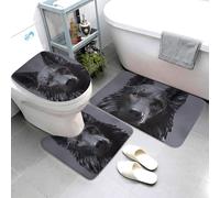 Set di 3 tappetini da bagno super assorbenti, tappetino da bagno antiscivolo, lavabile, tappetino per WC e copriwater nero con pastore tedesco, tappetino da bagno per bagno e doccia