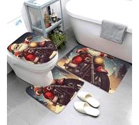 Set di 3 tappetini da bagno super assorbenti, tappetino da bagno antiscivolo, lavabile, tappetino sagomato e copriwater con Babbo Natale, motociclista, equitazione, tappetino da bagno per bagno e