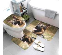 Set di 3 tappetini da bagno super assorbenti, tappetino da bagno antiscivolo, tappetino da bagno lavabile, tappetino per WC con animali pastore tedesco, tappetino da bagno per bagno e doccia