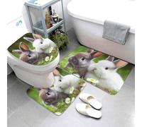 Set di 3 tappetini da bagno super assorbenti, tappetino da bagno antiscivolo, tappetino da bagno lavabile e copriwater con due piccoli coniglietti carini tappetini da bagno tappeto per bagno doccia