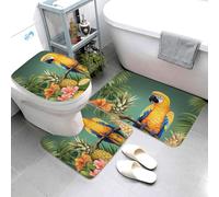 Set di 3 tappetini da bagno super assorbenti, tappetino da bagno antiscivolo, tappetino da bagno lavabile, tappetino per WC con copriwater estivo, pappagallo, ananas, uccello, tappetino da bagno per