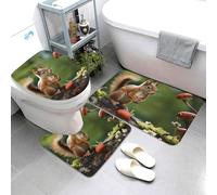 Set di 3 tappetini da bagno super assorbenti, tappetino da bagno antiscivolo, tappetino da bagno lavabile e copriwater scoiattolo rosso su piccola collina verde, tappetino da bagno per doccia