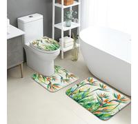 Set di 3 tappetini da bagno tropicali colorati con uccello del paradiso, assorbenti e antiscivolo, a forma di U, lavabili, motivo floreale estivo, ad asciugatura rapida, in flanella