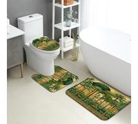 Set di 3 tappetini da bagno tropicali con foglie botaniche vintage, assorbenti, antiscivolo, a forma di U, lavabili, motivo floreale estivo, ad asciugatura rapida, in memory foam