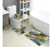 Set di 3 tappetini da bagno tropicali con foglie botaniche vivaci, assorbenti e antiscivolo, a forma di U, lavabili, motivo floreale estivo, ad asciugatura rapida, in memory foam, set di tappeti da