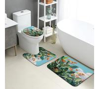 Set di 3 tappetini da bagno tropicali con foglie di uccello del paradiso, assorbenti e antiscivolo, a forma di U, lavabili, motivo floreale primaverile ad asciugatura rapida, in memory foam, set da