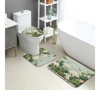 Set di 3 tappetini da bagno tropicali con foglie floreali vintage, assorbenti, antiscivolo, a forma di U, lavabili, in memory foam, ad asciugatura rapida, per l'estate