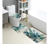Set di 3 tappetini da bagno tropicali con piante a foglia verde, assorbenti e antiscivolo, a forma di U, lavabili, in memory foam, ad asciugatura rapida