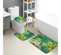 Set di 3 tappetini da bagno tropicali, con piante floreali colorate, assorbenti e antiscivolo, a forma di U, lavabili, in flanella ad asciugatura rapida, per l'estate