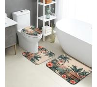 Set di 3 tappetini da bagno tropicali con piante floreali vintage, assorbenti, antiscivolo, a forma di U, lavabili, paradiso estivo, ad asciugatura rapida, in memory foam