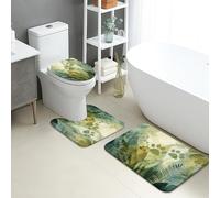 Set di 3 tappetini da bagno tropicali, con piante verdi a foglia, assorbenti e antiscivolo, a forma di U, lavabili, in memory foam, ad asciugatura rapida, per l'estate