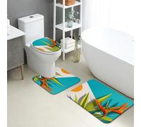 Set di 3 tappetini da bagno tropicali, design con uccellini del paradiso, assorbenti e antiscivolo, a forma di U, lavabili, motivo floreale estivo, ad asciugatura rapida, in memory foam, set da bagno
