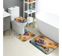 Set di 3 tappetini da bagno tropicali, divertenti ippopotamo al cocco, assorbenti, antiscivolo, a forma di U, lavabili, per estate, spiaggia, ad asciugatura rapida, in memory foam